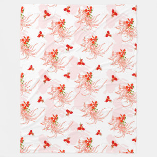 Phoenix Bird And Phoenix Flower Seamless Pattern Fleece Blanket