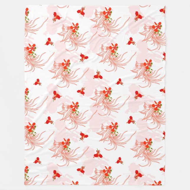 Phoenix Bird And Phoenix Flower Seamless Pattern Fleece Blanket (Front)