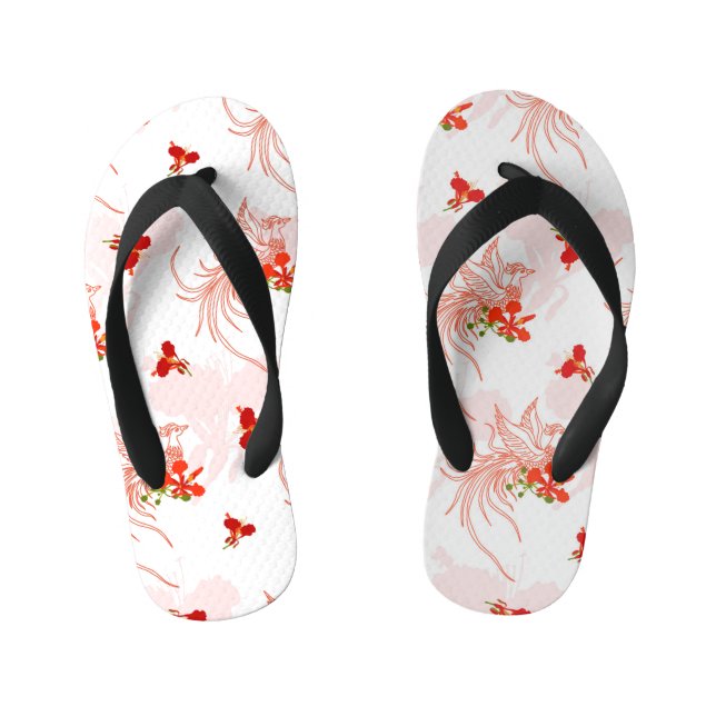 Phoenix Bird And Phoenix Flower Seamless Pattern Kid's Thongs (Footbed)