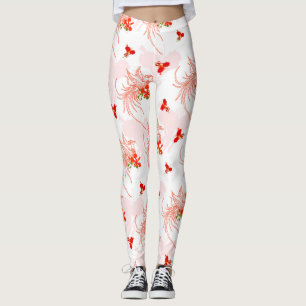 Phoenix Bird And Phoenix Flower Seamless Pattern Leggings