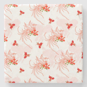 Phoenix Bird And Phoenix Flower Seamless Pattern Stone Coaster