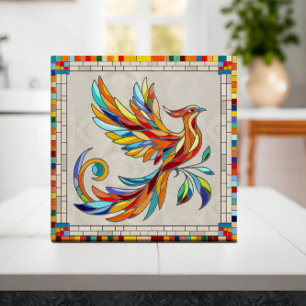 Phoenix Bird - colourful mosaic art Ceramic Tile