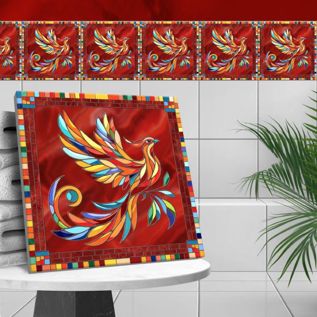 Phoenix Bird - colourful mosaic art Ceramic Tile (Creator Uploaded)