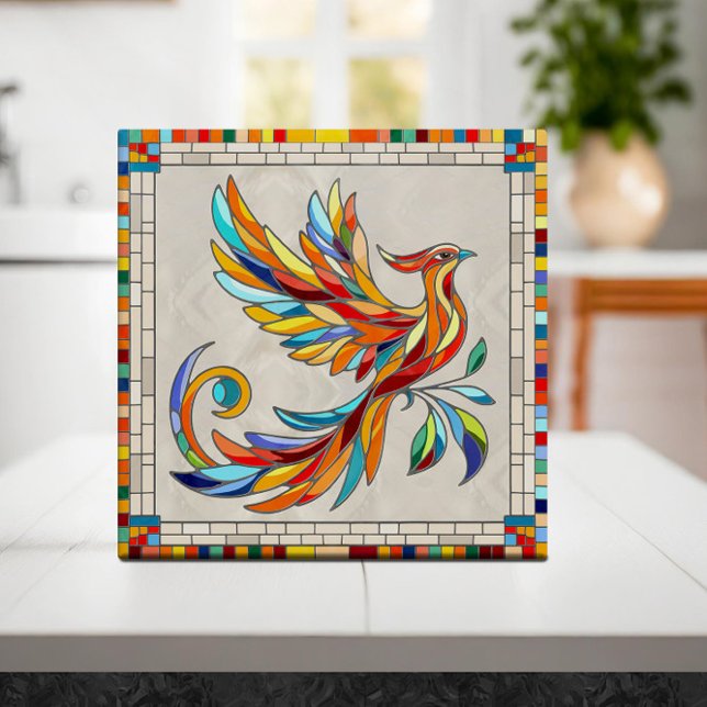 Phoenix Bird - colourful mosaic art Ceramic Tile (Creator Uploaded)