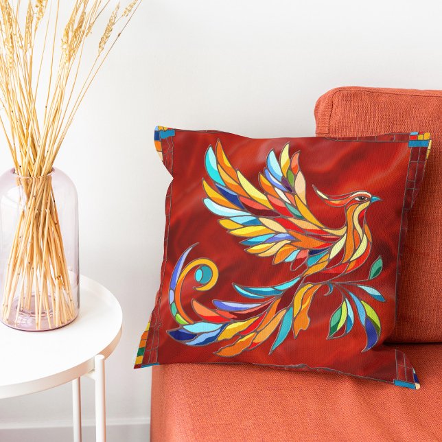 Phoenix Bird - colourful mosaic art Cushion (Creator Uploaded)