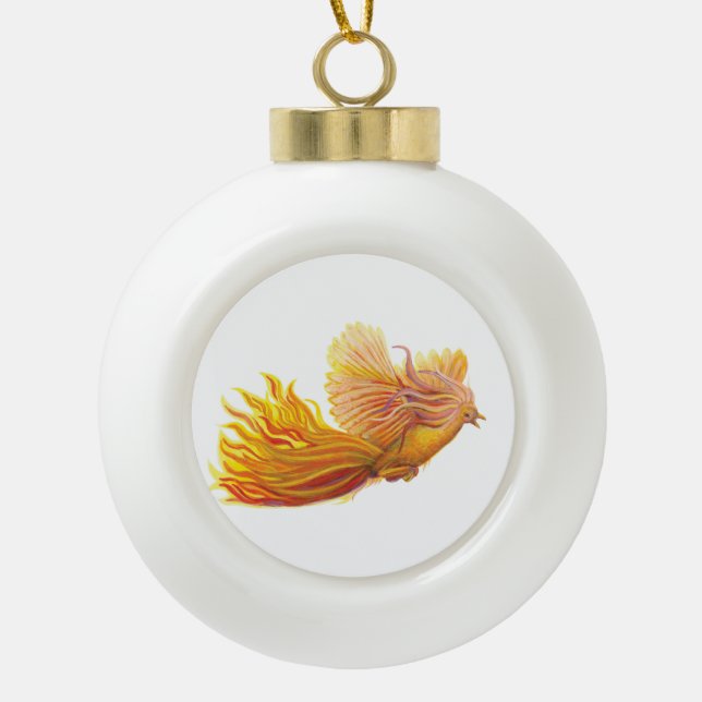 Phoenix Bird Flight Ceramic Ball Christmas Ornament (Front)