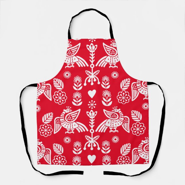 Phoenix Bird Folk Art Print Apron (Front)