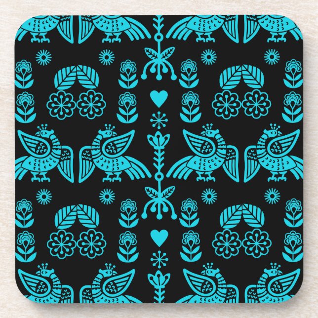 Phoenix Bird Folk Art Print Coaster (Front)