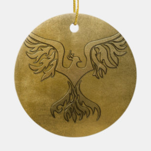 Phoenix Bird Gold Embossed Ceramic Tree Decoration