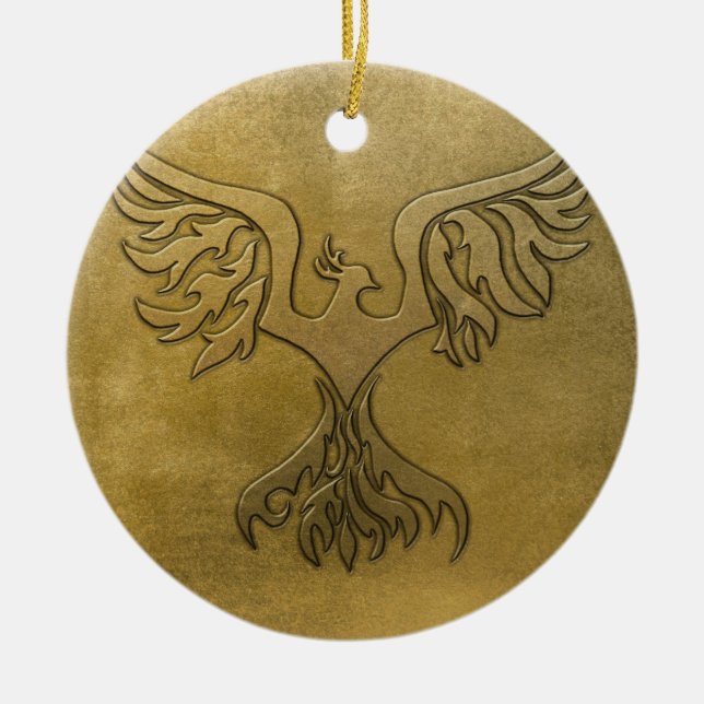 Phoenix Bird Gold Embossed Ceramic Tree Decoration (Front)