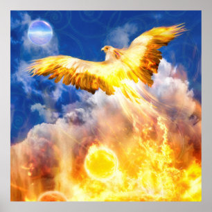 Phoenix Bird RISE ABOVE YOUR TROUBLES Poster