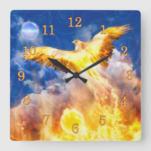 Phoenix Bird RISE ABOVE YOUR TROUBLES Square Wall Clock