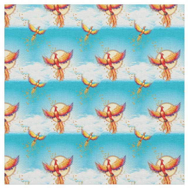 Phoenix Bird Rising Small Print Fabric (Close Up)