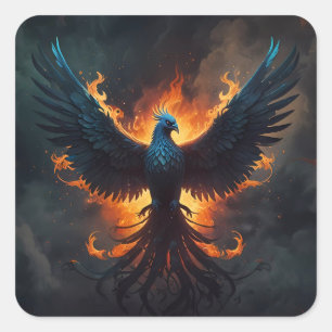 Phoenix Bird Rising with Flames Square Sticker
