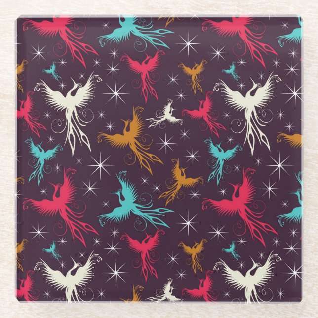Phoenix Birds Figure Pattern Glass Coaster (Front)