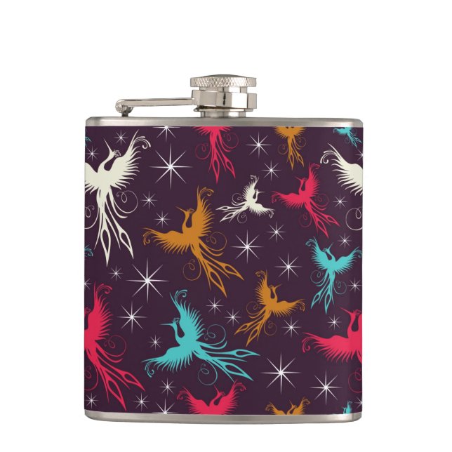 Phoenix Birds Figure Pattern Hip Flask (Front)