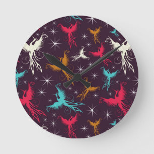 Phoenix Birds Figure Pattern Round Clock