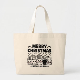 Phoenix City Arizona Merry Christmas Cats USA Large Tote Bag