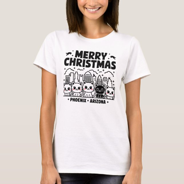 Phoenix City Arizona Merry Christmas Cats USA T-Shirt (Front)