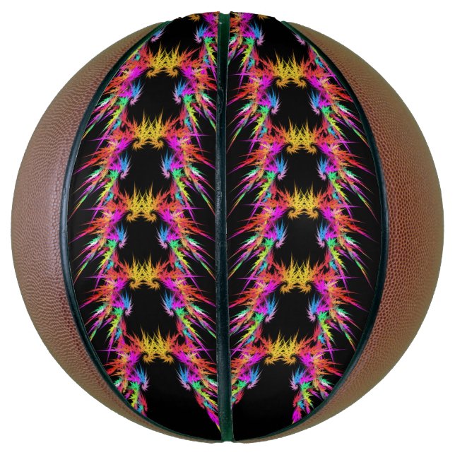 Phoenix - colourful fractal art on black basketball (Vertical)