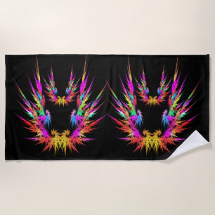 Phoenix - colourful fractal art on black beach towel