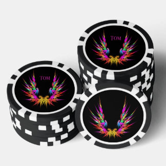 Phoenix - colourful fractal art on black, custom poker chips