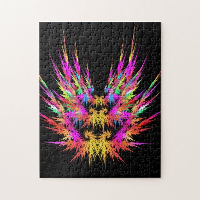 Phoenix - colourful fractal art on black jigsaw puzzle (Vertical)