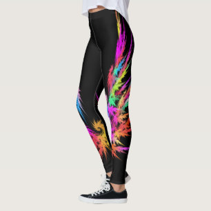 Phoenix - colourful fractal art on black leggings