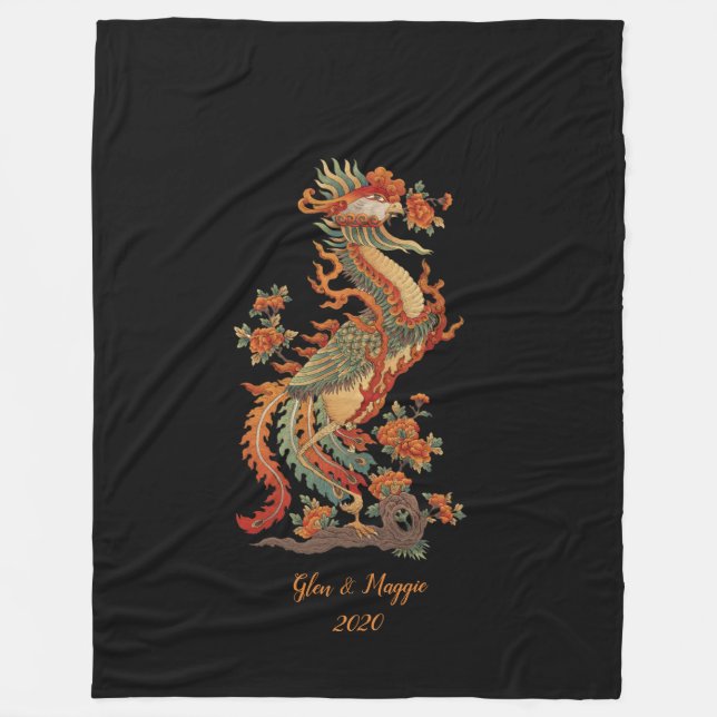 Phoenix Feng Chinese Sacred Animal Fleece Blanket (Front)