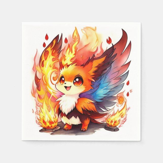 Phoenix Fire Bird Kids Birthday Napkin (Front)