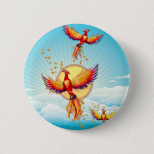 Phoenix Fire Bird Rising 6 Cm Round Badge
