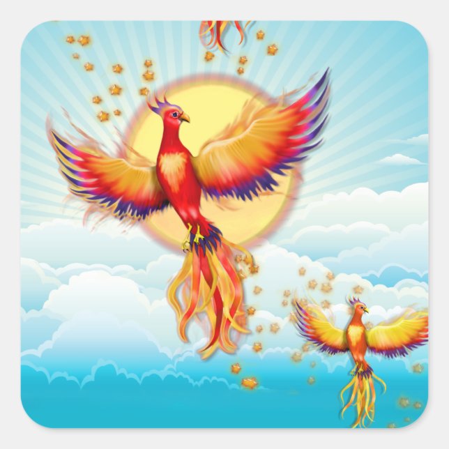 Phoenix Fire Bird Rising Square Sticker (Front)