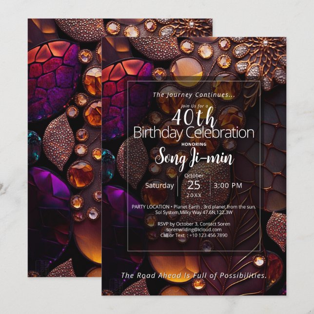 Phoenix Fire | Botanical Gemstone Abstract Invitation (Front/Back)