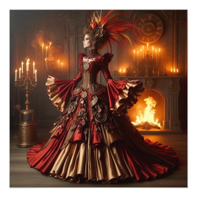 Phoenix Fire Queen Steampunk Victorian Industrial Photo Print (Front)