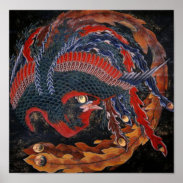 Phoenix (Firebird Goddess) Hokusai Fine Art Poster (Front)