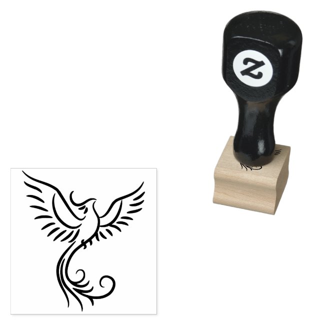 Phoenix Flames Animal Mystical Bird Emblem Rubber Stamp (Stamped)