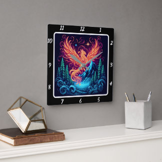 Phoenix Flight Over Midnight Ridge Square Wall Clock