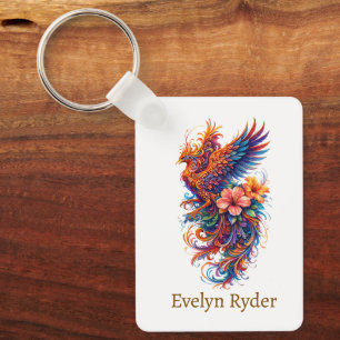 Phoenix Floral Art – Colourful Mythical  Key Ring