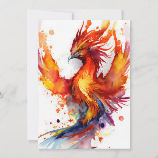 Phoenix in Flames Watercolor Design Holiday Card