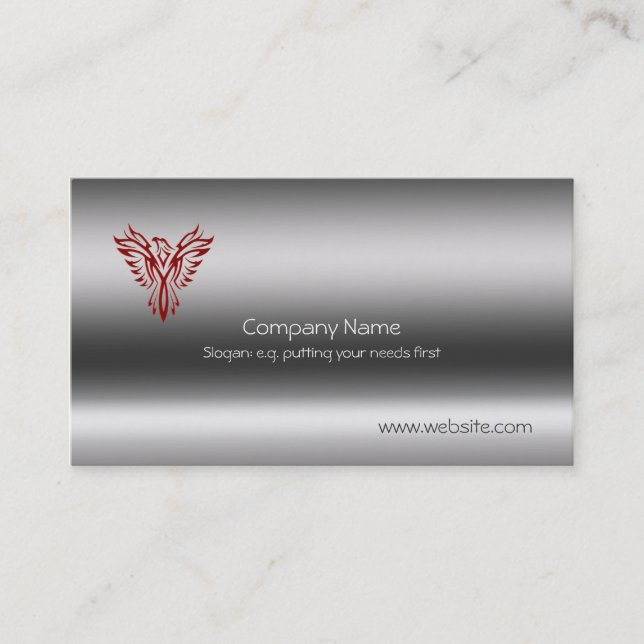 Phoenix in red on metallic-look template business card (Front)