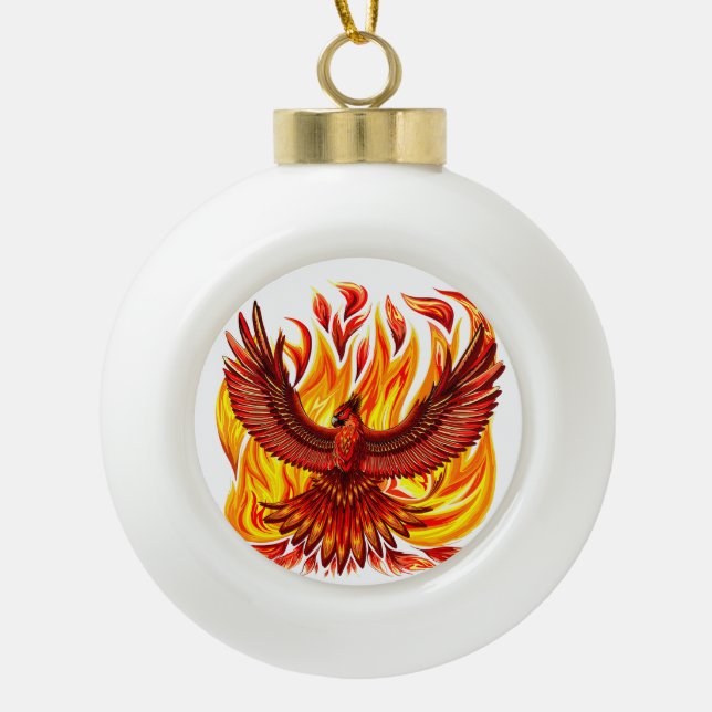 Phoenix mythological immortal Creature Ceramic Ball Christmas Ornament (Front)