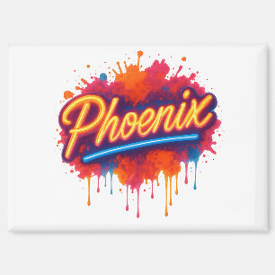 Phoenix Neon Graffiti – Retro Street Art Glow Mug Magnet