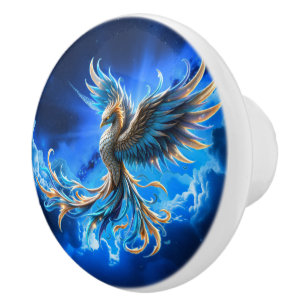 Phoenix of the Sapphire Dawn  Ceramic Knob