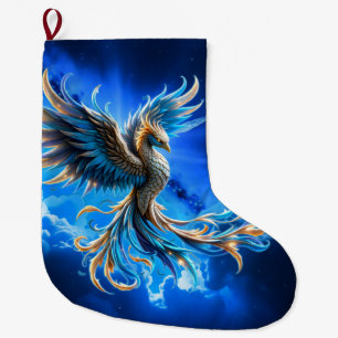 Phoenix of the Sapphire Dawn  Large Christmas Stocking