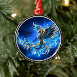 Phoenix of the Sapphire Dawn Metal Ornament