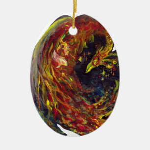Phoenix Pheonix Red Firebird Thunderbird Flames Ceramic Ornament