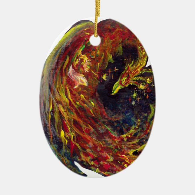 Phoenix Pheonix Red Firebird Thunderbird Flames Ceramic Ornament (Front)