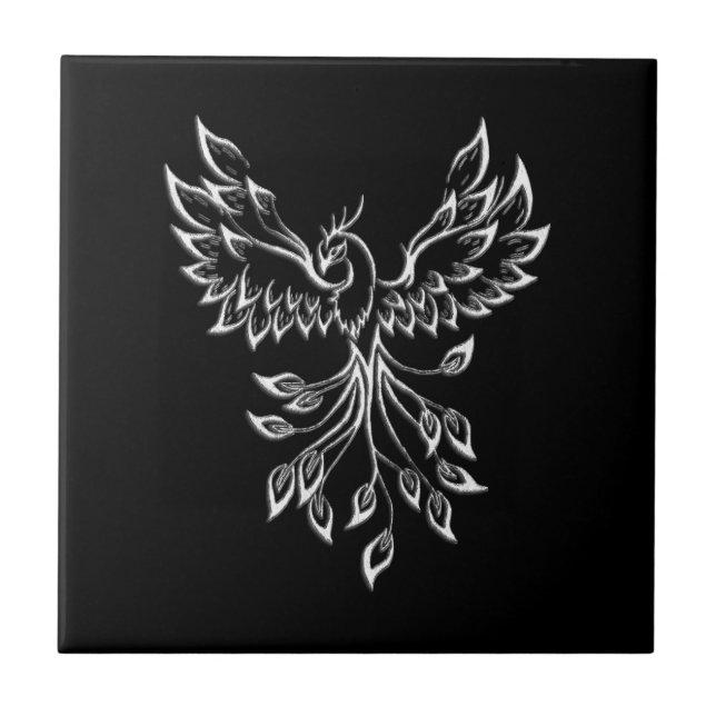 Phoenix Rises on Black Ceramic Tile (Front)