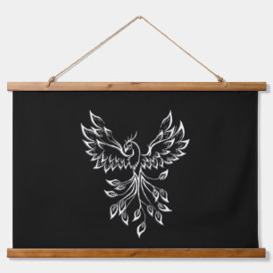 Phoenix Rises on Black Hanging Tapestry