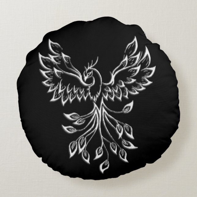 Phoenix Rises on Black Round Cushion (Back)
